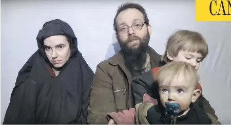  ?? YOUTUBE ?? Caitlan Coleman and Joshua Boyle, with their children, while being held hostage by the Taliban-linked Haqqani network.