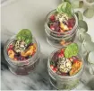  ??  ?? Beetroot goat cheese salad in individual jars, Dh14