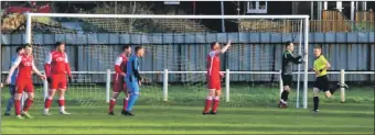  ?? ?? Goalmouth action from Saturday’s match.