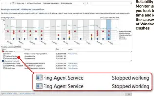  ??  ?? Reliabilit­y Monitor lets you look back in time and identify the causes of Windows crashes