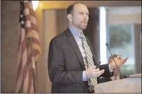  ?? BEA AHBECK/NEWS-SENTINEL FILE PHOTOGRAPH ?? Adventist Health Lodi Memorial President and CEO Daniel Wolcott speaks during the Mayor’s State of the City breakfast at Woodbridge Golf and Country Club on Nov. 2, 2017.