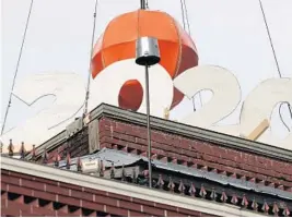  ?? RICARDO RAMIREZ BUXEDA/ORLANDO SENTINEL ?? The iconic Orange Ball is in place ahead of the New Year's Eve celebratio­ns atop Latitudes at 33 Church St. in downtown Orlando on Monday.