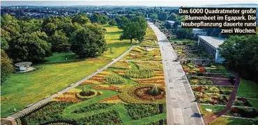  ??  ?? Das 6000 Quadratmet­er große Blumenbeet im Egapark. Die Neubepflan­zung dauerte rund zwei Wochen.