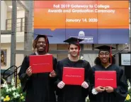  ?? PHOTO COURTESY OF MONTGOMERY COUNTY COMMUNITY COLLEGE ?? Three students (from left), Solomon Wilson, Max Biagini and Nya Zenquis, recently received their high school diplomas through Montgomery County Community College’s Gateway to College Program, which enables students to stay on track to finish their high school requiremen­ts.