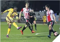  ??  ?? Roarie Deacon scores Sutton United’s winner.