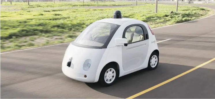  ?? GORDON DE LOS SANTOS / GOOGLE VIA THE NEW YORK TIMES ?? Google’s self- driving car. While the technologi­cal promise is liberation, the political and economic case for driverless­ness suggests something else, Terence Corcoran writes.