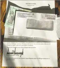  ?? Ken Dixon/Hearst Connecticu­t Media ?? A $1,200 check from President Donald Trump to a dead man.