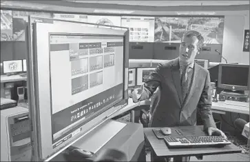  ?? Allen J. Schaben
Los Angeles Times ?? MAYOR ERIC GARCETTI speaks at a news conference in the city’s traffic-monitoring bunker, although traffic informatio­n was among the data that hadn’t been added to the website.