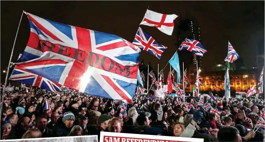  ??  ?? Joy: Crowds in London on Brexit Day in January