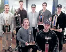  ?? SUPPLIED PHOTO ?? The Niagara Riverhawks 2016-17 team award winners are, front row, from left, Matthew Maidens, rookie of the year; Jacob Saddler, most improved player; back row, Daniel Volpatti, most valuable player; Daniel Gallagher, scoring leader; Sebastian Iannone,...