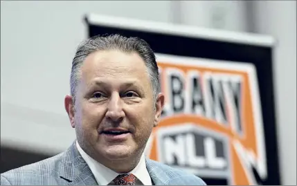  ?? Will Waldron / Albany Times Union ?? National Lacrosse League Commission­er Nick Sakiewicz introduces the new Albany franchise on Tuesday.