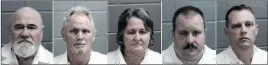  ??  ?? The Associated Press From left, Frankie Gebhardt, Bill Moore Sr., Sandra Bunn, Lamar Bunn and Gregory Huffman, all charged in connection with the death of Timothy Coggins, a black man killed in Georgia in 1983.