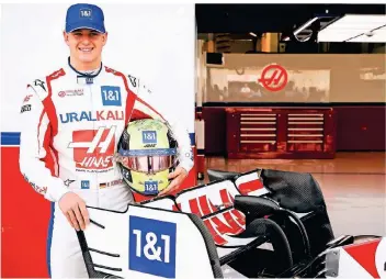  ?? FOTO: SAM BLOXHAM/IMAGO ?? Haas-Fahrer Mick Schumacher steht während der Testfahrte­n in Bahrain an seinem Formel-1-Wagen. Am Sonntag wird er sein erstes Rennen in der Königsklas­se fahren.