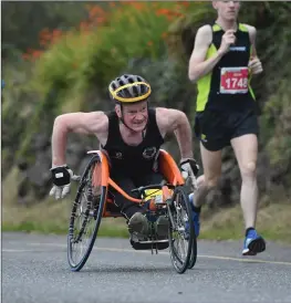  ??  ?? Cork Wheelchair athlete Jerry Forde from Blarney competing in the Dingle Marathon at the weekend. Pic: Dominick Walsh