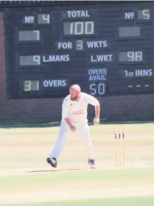  ?? Andrew Burns ?? Rob Magee on his way to snapping up five wickets for Widnes as they defeated Barrow last Saturday afternoon.