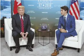  ?? AP FILE PHOTO ?? ‘SPECIAL PLACE IN HELL’: President Trump, left, and his aides lashed out at Canadian Prime Minister Justin Trudeau, right, after the G-7 summit last week.