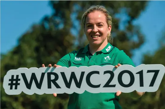  ?? PIARAS Ó MÍDHEACH/SPORTSFILE ?? Ireland women’s captain Niamh Briggs at yesterday’s announceme­nt of their World Cup squad at the UCD Bowl