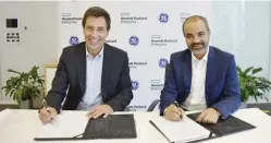  ??  ?? Johannes Koch, managing director, Middle East and Africa for HPE, with Ali Saleh, senior vice president and chief commercial officer for GE Digital MEA, at the signing of the strategic partnershi­p.