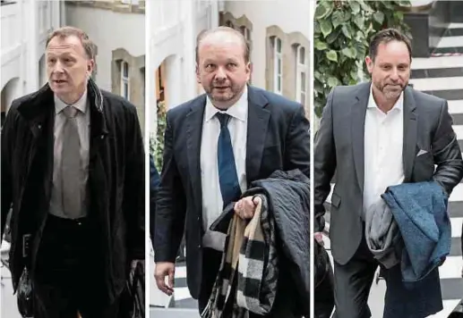  ?? Fotos: Guy Jallay ?? Ex-geheimdien­stchef Marco Mille, der ehemalige Chef des opérations, Frank Schneider, und EX-SREL-AGENT André Kemmer (v.l.n.r.) dürfen nach dem gestrigen Urteil in erster Instanz aufatmen.