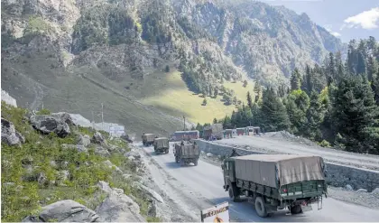  ?? Photos / AP file ?? An Indian Army convoy on the Srinagar-ladakh highway. Chinese President Xi Jinping visited Chennai in 2019 but relations have hit a low.