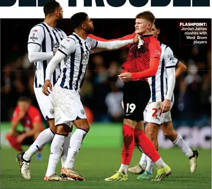  ?? ?? FLASHPOINT: Jordan James clashes with West Brom players