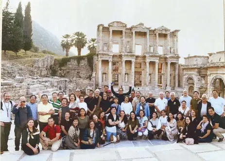  ??  ?? The Saxum Pilgrimage 2019 group headed by Father Jim Achacoso in Ephesus, Turkey