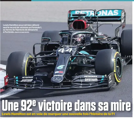  ?? PHOTO D’ARCHIVES ?? Lewis Hamilton pourrait bien détenir seul le record de victoires en Formule 1, au terme de l’épreuve de dimanche à Portimão.