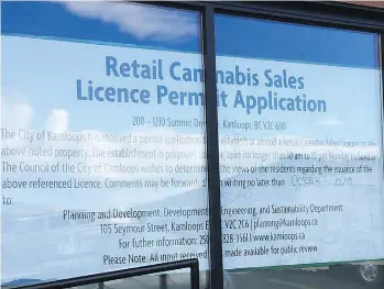  ??  ?? An applicatio­n for a 3,000-square-foot B.C. Cannabis Store in a shopping centre is awaiting approval from Kamloops city council, which is expected to vote on the matter Oct. 16.