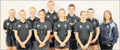  ?? TC140618SP­19 ?? SWIMMERS who exceeded expectatio­ns representi­ng Te Awamutu at various national meets over the past summer. From left, back row: Lara Doig, Neeve Morrison, David Bom, Jeremy Doig, Georgia Wilson, Jo Sullivan (coach). Front row: Zara Brennan-Shaw, Jetta...