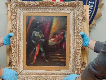  ??  ?? Il quadro «Otello e Desdemona» è un’opera giovanile (e minore) di Chagall, dipinto nel 1911 milioni di euro la quotazione record di un quadro di Chagall: si tratta di «Les Amoureux» dipinto nel 1928 in omaggio all’amata Bella Rosenfeld e alla Francia,...