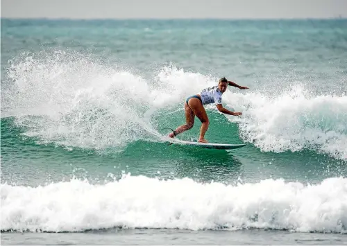 ?? BEN REED/ISA ?? New Zealand surfer Paige Hareb in action at the ISA World Surfing Games in Japan.