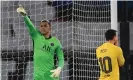  ??  ?? Keylor Navas celebrates after saving Lionel Messi’s penalty. Photograph: Franck Fife/AFP/Getty Images