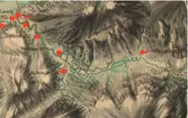  ??  ?? Below: Roy’s map 1747-55 of Glencoe with townships highlighte­d