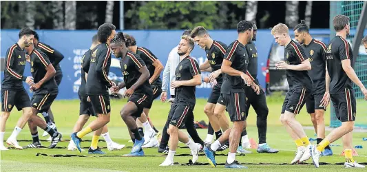  ?? Picture: REUTERS ?? MOMENT OF TRUTH: Belgium players put through their paces ahead of their World Cup quarterfin­al clash against Brazil in Kazan today. Belgium coach Roberto Martinez says his men must give their all.