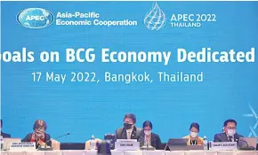  ?? THE MINISTRY OF FOREIGN AFFAIRS ?? A Bangkok Goals on BCG Economy Dedicated Session is held yesterday as part of the Apec Second Senior Officials’ Meeting (SOM2) in Bangkok.