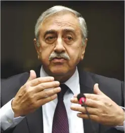  ??  ?? GENEVA: Turkish Cypriot leader Mustafa Akinci gestures as he speaks during a press conference on UN-sponsored Cyprus peace talks at the United Nations headquarte­rs in Geneva. —AFP