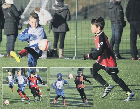  ??  ?? Russell Foster League U9 action between Boldon Colts Barca and Consett AFC Seahawks (red) at Silksworth Sports Complex, Sunderland.