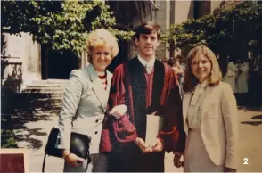  ??  ?? 2
1 Jim Santelle and his sisters growing up at their Brookfield home
2 University of Chicago Law School graduation in June 1983 with sisters Susan and Nancy (right)
3 Public investitur­e as the United States attorney by U. S. Court of Appeals Judge...