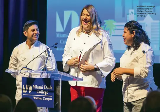  ?? MATIAS J. OCNER mocner@miamiheral­d.com ?? Madeline Pumariega speaks during the Wolfson Campus Investitur­e Ceremony on Nov. 3.