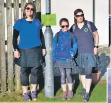  ??  ?? Above: The Cameron girls kiltwalked in style – MS Centre outreach worker Claire Cameron, her sister-in-law Laurene Cameron and Laurene’s daughter Eilidh; MS Centre manager Karen McCurry bagged her first Munro as she ascended Ben Lomond for the cause.