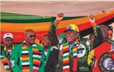  ?? Reuters ?? ■ Zimbabwean President Emmerson Mnangagwa greets supporters before an explosion at an election rally in Bulawayo, Zimbabwe, last Saturday.