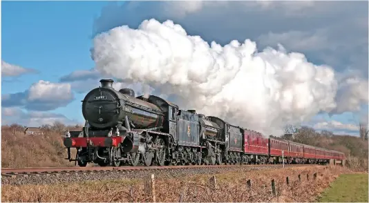  ?? NICK BRODRICK/SR DAVID WILCOCK ?? Farewell The Great Marquess… No. 61994 peers towards the steep climb to Luib at Achnasheen on the Kyle line, on April 11 2009. The perfect ‘Mogul’ pairing. Gresley’s three-cylinder ‘K4’ The Great Marquess leads Peppercorn’s two cylinder ‘K1’ No. 62005...