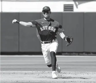  ?? Karen Warren/staff photograph­er ?? Smooth-fielding Mauricio Dubón and the more offensive-minded David Hensley will get first crack at second base before the Astros consider looking elsewhere for alternativ­es.