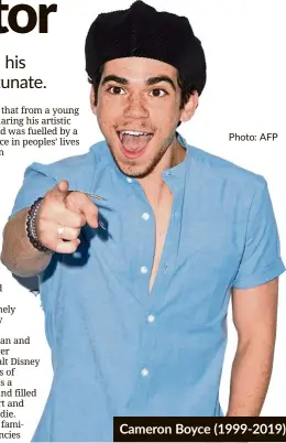  ?? Photo: AFP ?? Cameron Boyce (1999-2019)