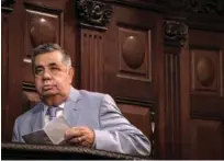  ??  ?? The president of the state legislativ­e assembly, Jorge Picciani, of the ruling PMDB, discussing his March 29 interrogat­ion. File/ Agence France-presse