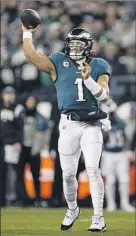  ?? Matt Rourke Associated Press ?? JALEN HURTS was 14-1 as the Eagles starting quarterbac­k this season and is one of the front-runners for NFL MVP.