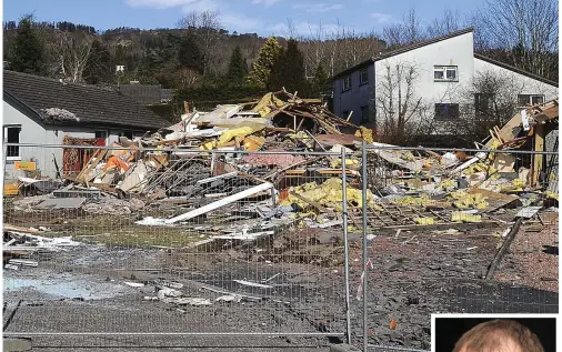  ??  ?? Devastatio­n: The Cunningham­s’ bungalow in Callander was ripped apart by the explosion