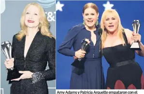  ??  ?? Patricia Clarkson, mejor actriz de reparto en una miniserie. Amy Adams y Patricia Arquette empataron con el premio a mejor actriz en una miniserie por SharpObjec­ts y Fuga en Dannemora, respectiva­mente.