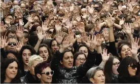  ?? Photograph: Xabier Lertxundi/AFP/Getty Images ?? Protesters return to the streets in Pamplona three days after five men were cleared of raping a teenager.