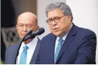  ?? ALEX BRANDON/ASSOCIATED PRESS ?? Attorney General William Barr speaks about the census as Commerce Secretary Wilbur Ross listens during an event Thursday at the White House in Washington.